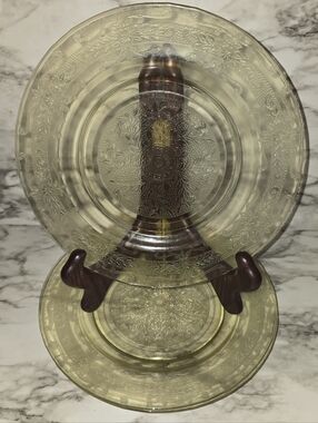 3 - Macbeth Evans  Amber Yellow S-Pattern  Depression Glass Plates 9.25”